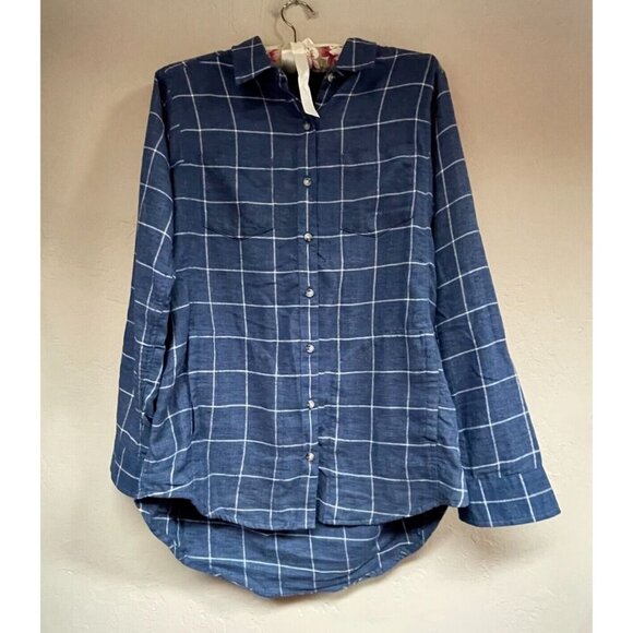Toad & Co. Womens Button Down Long Sleeve Shirt Medium Check Blue Casual Pockets - Picture 1 of 8